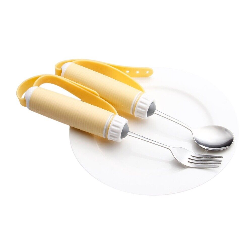2x Food Spoon & Fork Stainless Steel Handle Eating Assist Tool for Elder/Patient