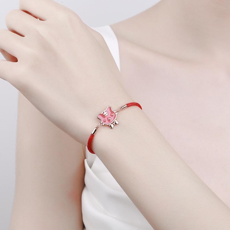 Unique Discoloration Charm Bracelet Red String Bracelet with Tiger Pendant Girls
