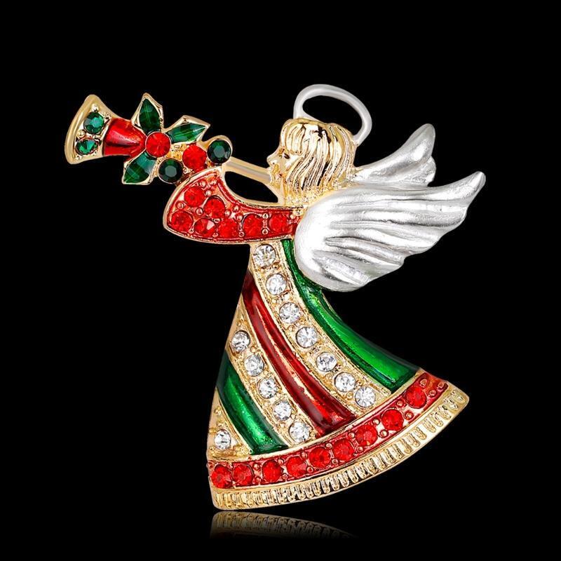 Fashion Christmas Angel Horn Brooch Pins Winter Creative Jewelry for Women Gifts