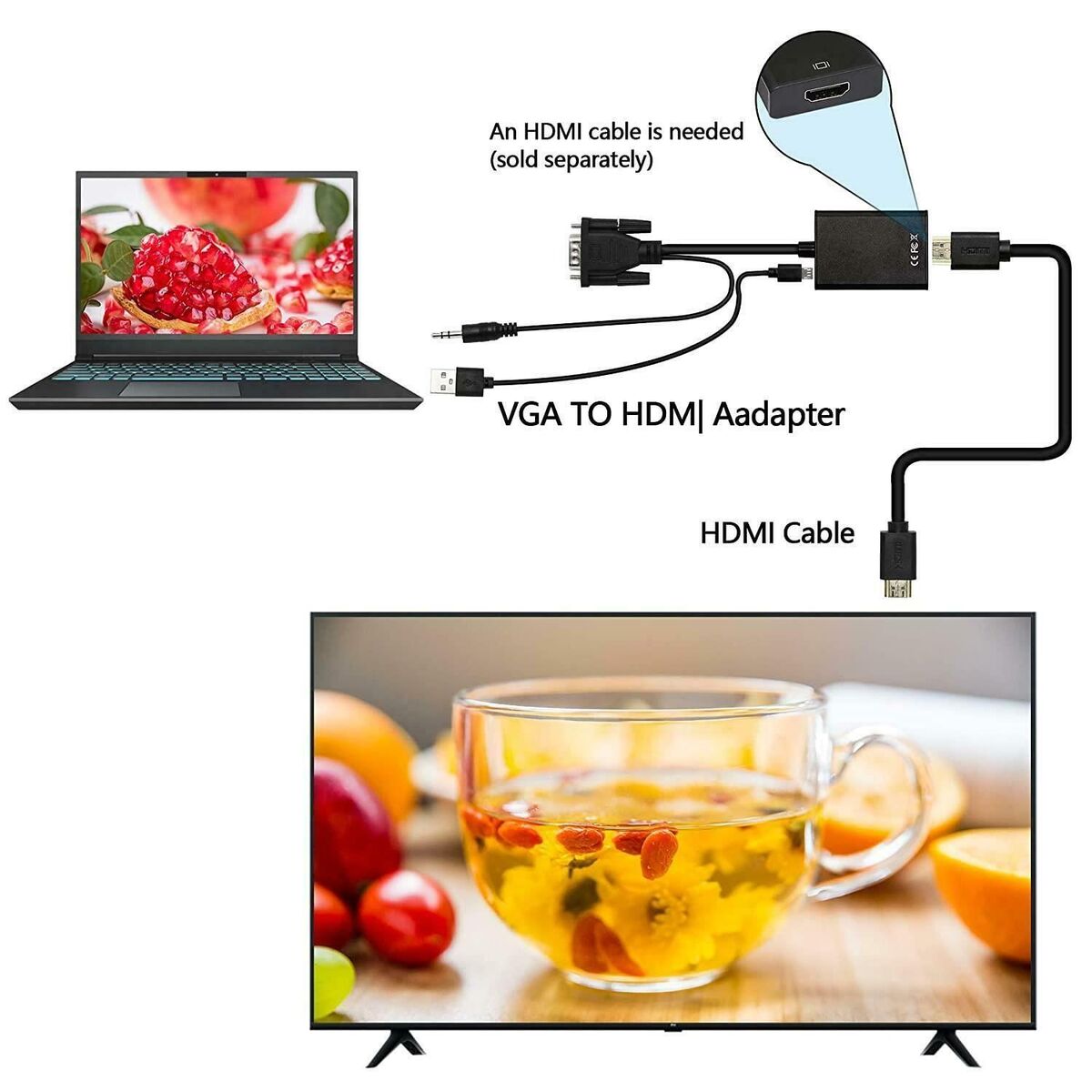HDTV 1080P Adapter Male to Female Audio Video Cable VGA to HDMI Converter