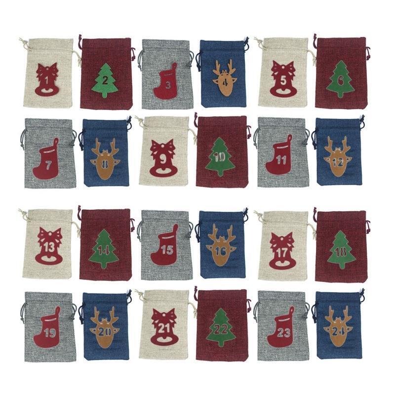 Felt Christmas Burlap Bag 24 Countdown Christmas Advent Calendar Gift Bag
