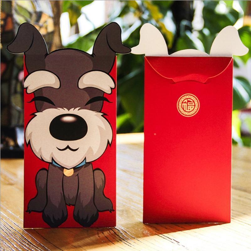 6pcs Dog Red Envelope To Fill In Money Chinese Tradition Hongbao Gift Present