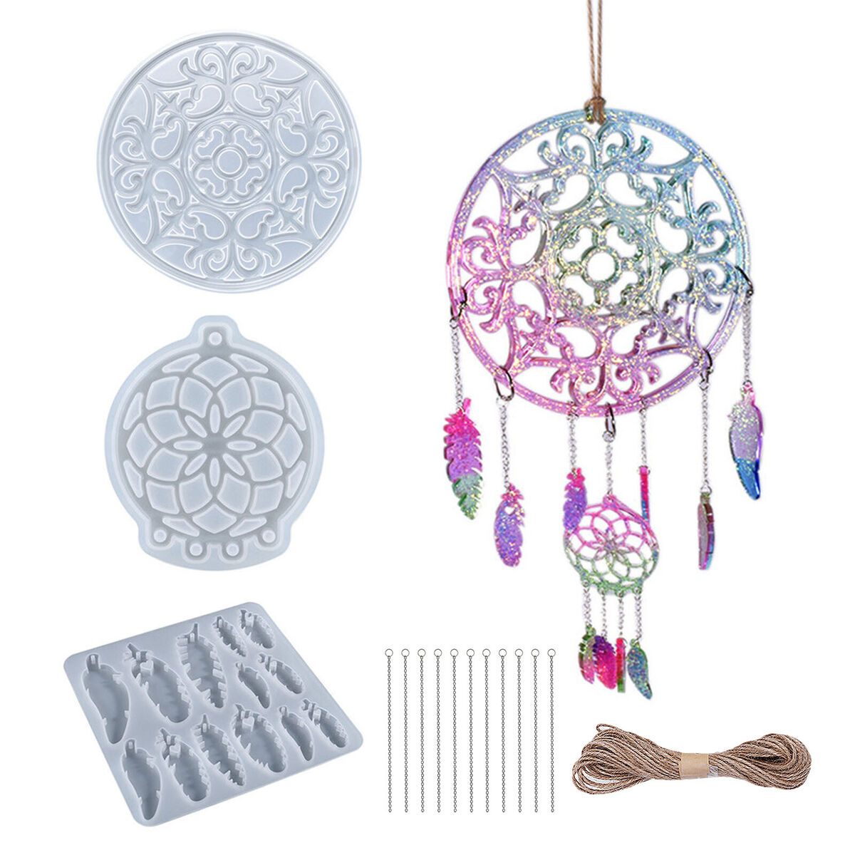 Dream Catcher Mold 15pcs Silicone Feather Pendant Dream Catcher Mold (1)
