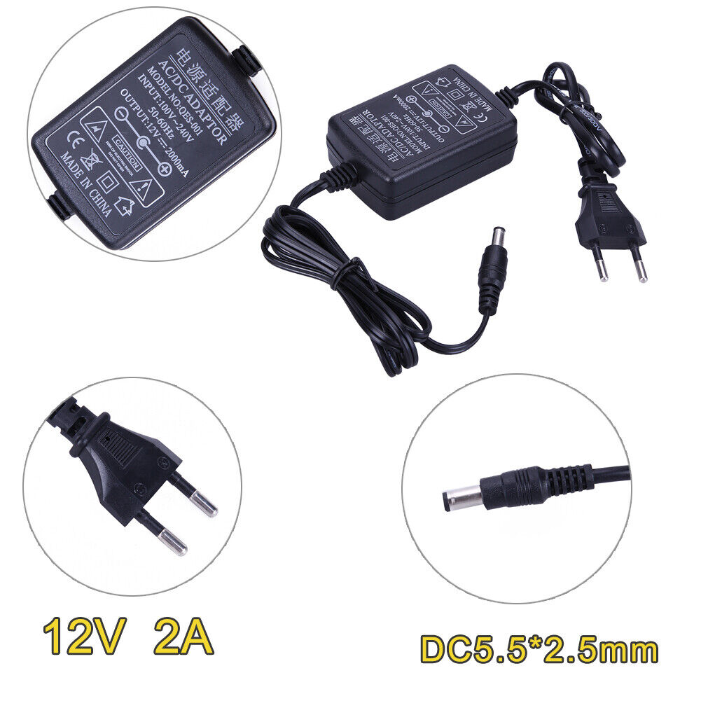 AC to DC Power Adapter 12V 2A Dual Cable Converter Universal 5.5x2.1-2.5mm