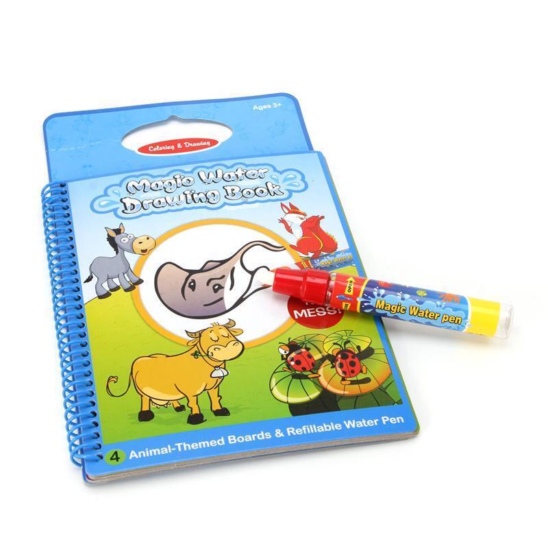 Kids Magic Water Drawing Book Coloring Doodle Animal Painting Board w/ Magic Pen