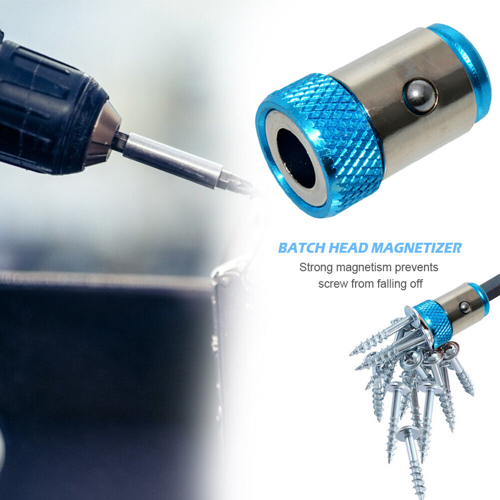 1/4 inch Screwdriver Bits Batch Head Magnetic Ring Screwlock Sleeve (Blue)