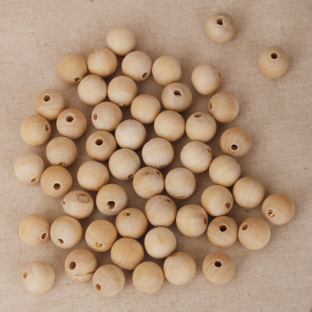 50Pcs Wooden Beads - Unfinished Wood Round Balls, Small Wooden Loose Beads for