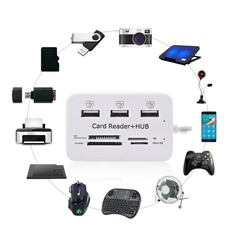 3 Ports 3.0 USB HUB Combo Mini Portable USB Splitter with High Speed Card Reader