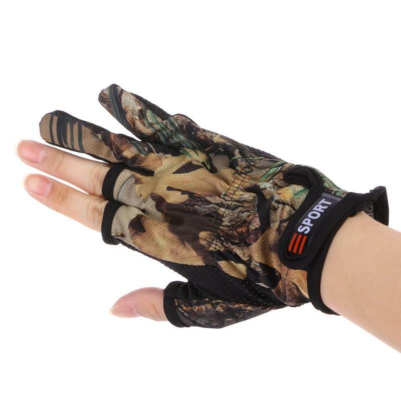 Fishing Gloves 3 Cut Finger Slit Outdoor Sports Anti Slip Breathable Camouflage