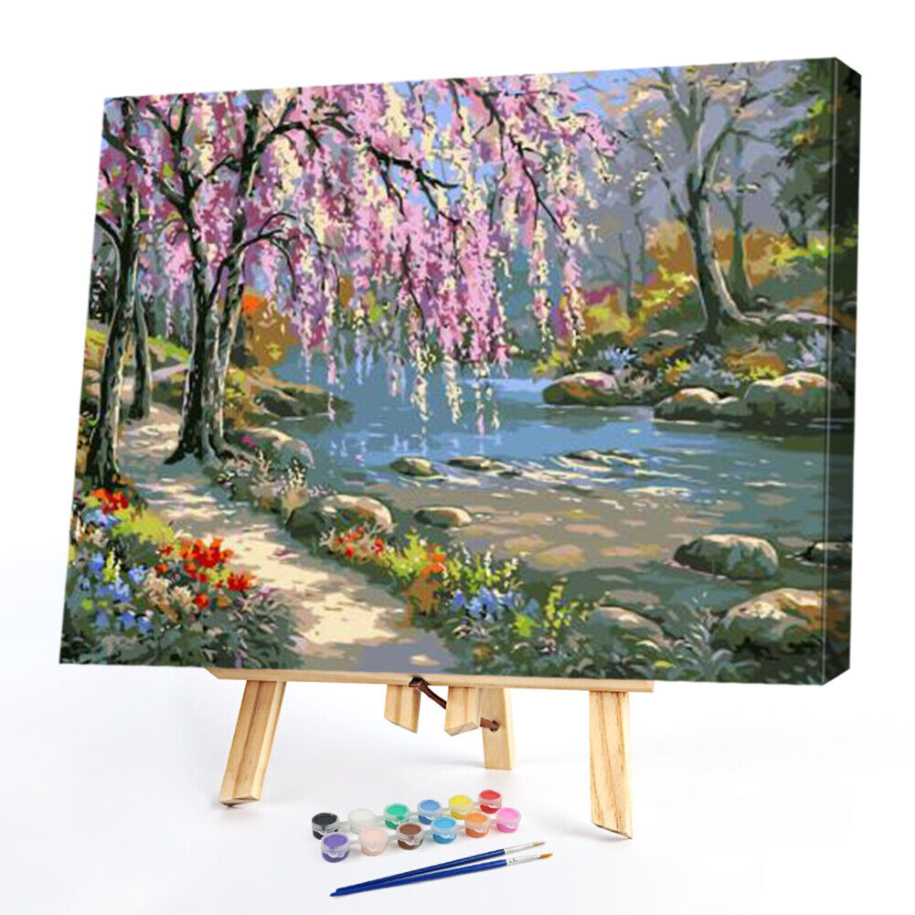 DIY Painting by Numbers Romantic Creek Oil Painting on Canvas Home Decor
