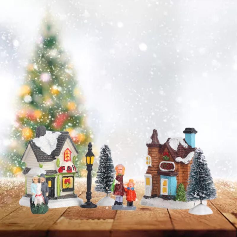 Mini Christmas Ornaments 10 Pcs Village Adornment for Christmas Crafts Set