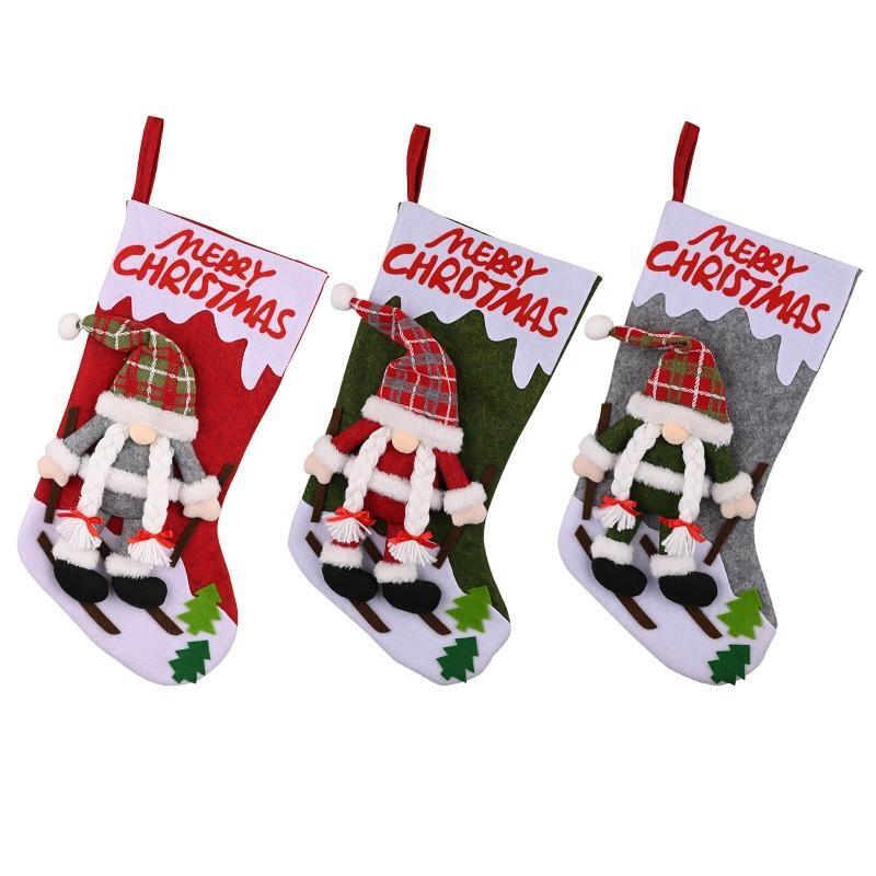 Merry Christmas Gnome Stockings 3pcs/set Hanging Pendant Festival Party Decor