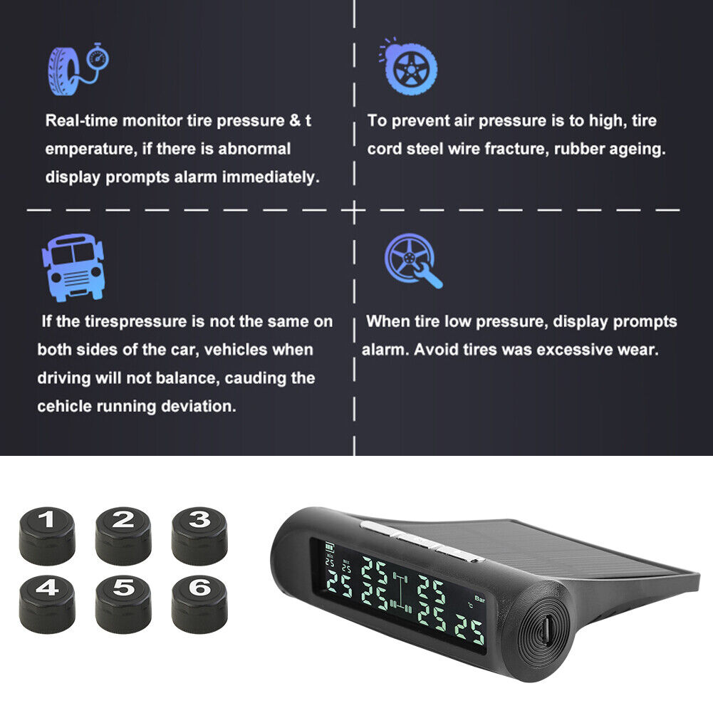 AN-07 Solar Truck TPMS LCD Display Tire Pressure Monitoring Alarm System