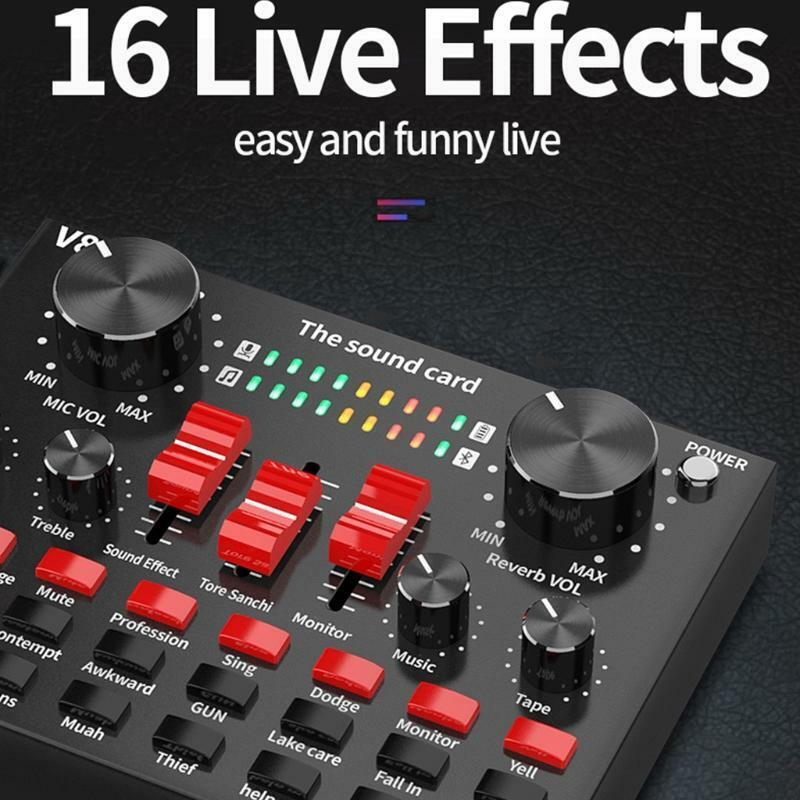 USB Sound Mixer Board with 16 Sound Effects Portable Voice Changer Sound Card