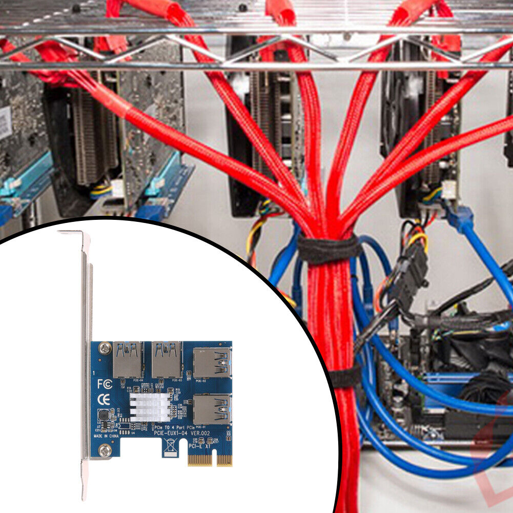 EUX1-04 PCIE 1 to 4 Slots Riser Card Adapter USB 3.0 PCIE for BTC Mining