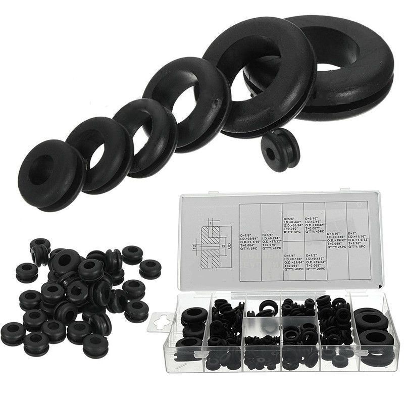 180pcs Black Rubber Grommet Assortment Sealing Wire Gasket Kit 8 Popular Sizes