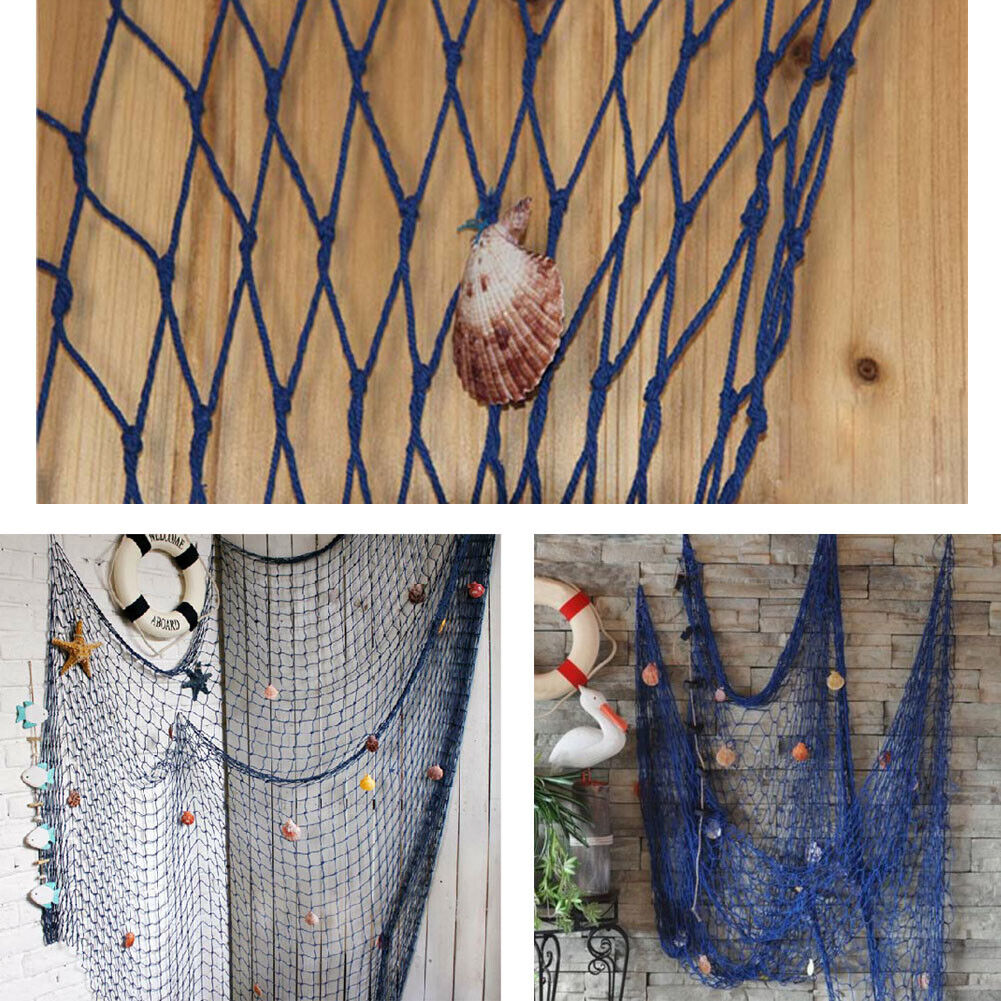 Decorative Nautical Fishing Net Seaside Wall Beach Party Sea Shell (Blue)