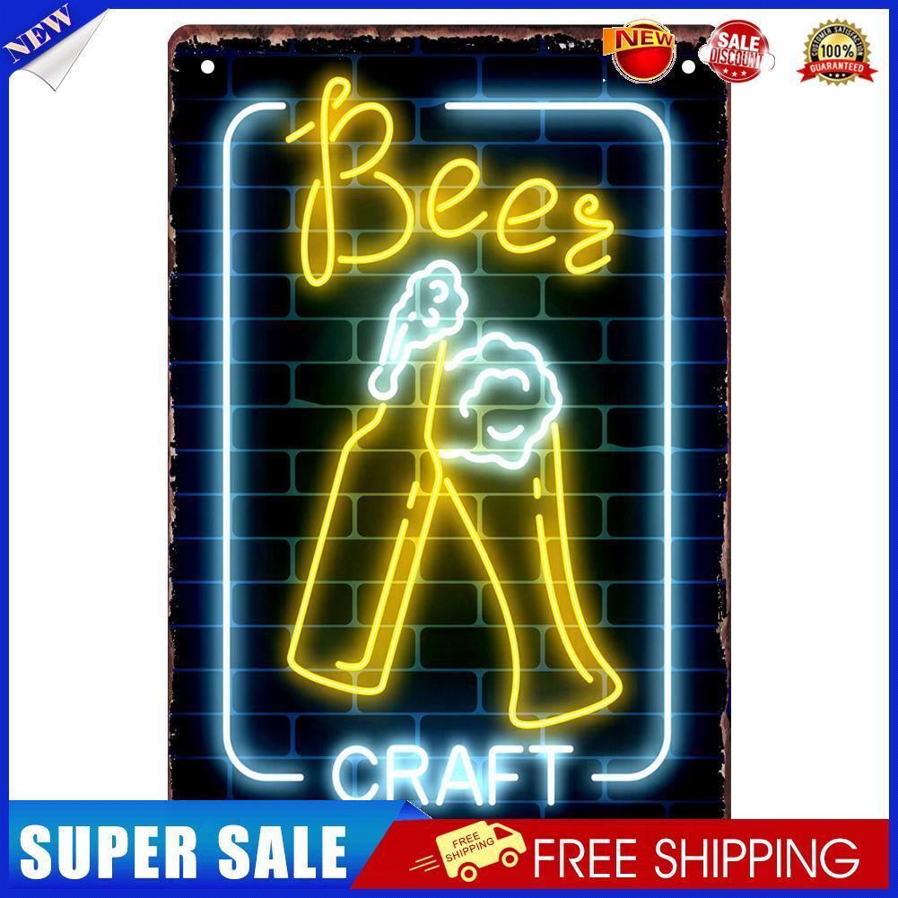 20x30cm Neon Beer Print Rectangular Metal Waterproof Tin Drawing Flat Style