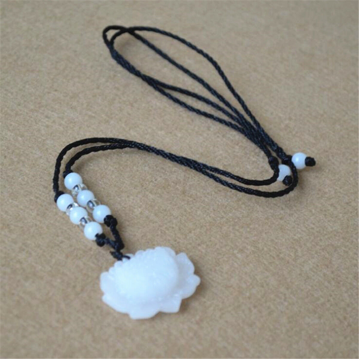 Natural White Jade Lotus Pendant Necklace Fashion Lucky Charm New