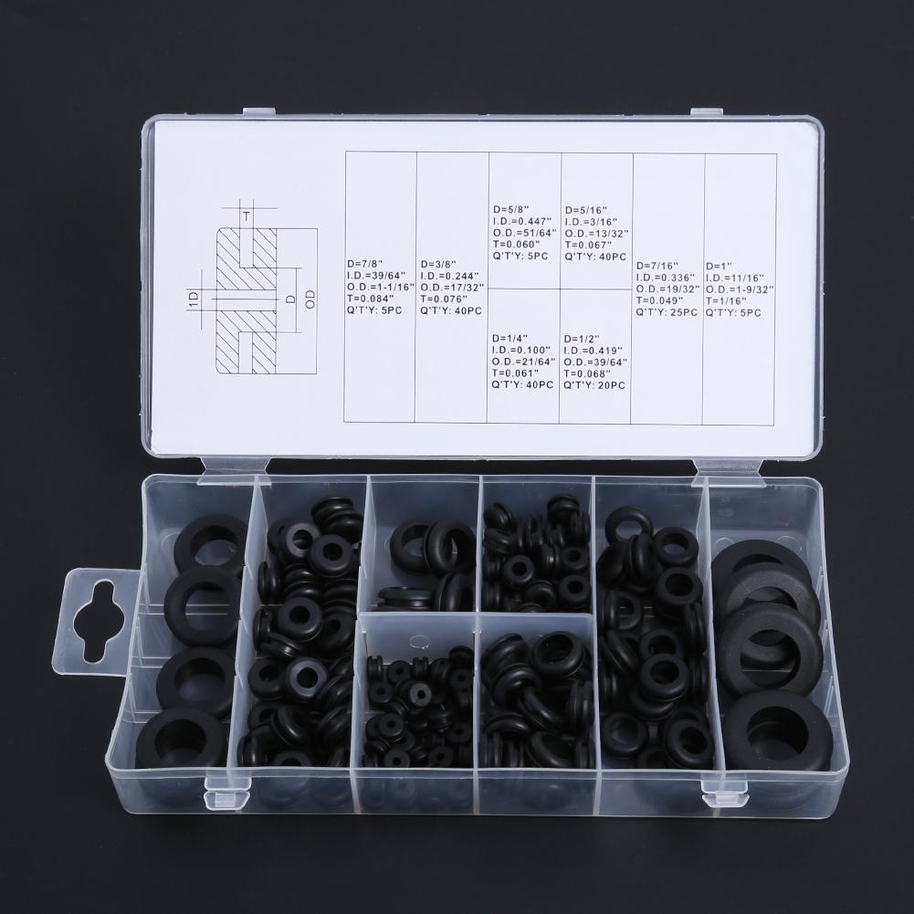 180pcs Rubber Grommet 8 Popular Sizes Grommet Gasket for Protects Wire