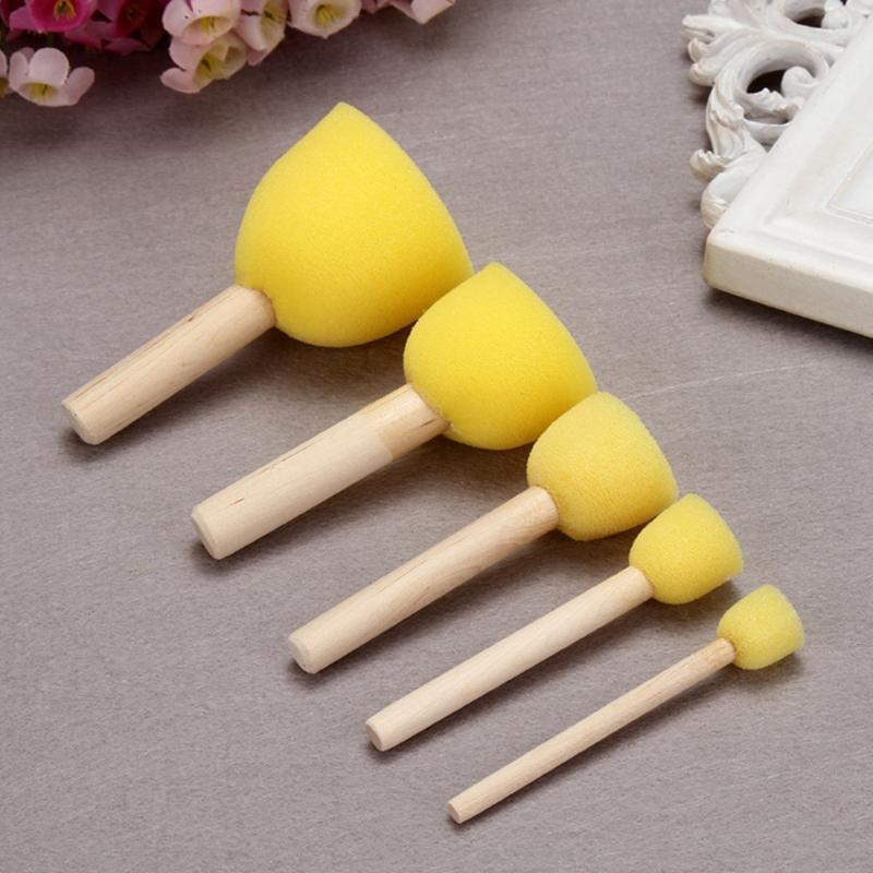 5pcs Sponge Foam Brush Set Wooden Handle Stamp Painting Tool DIY Crafts for Kids