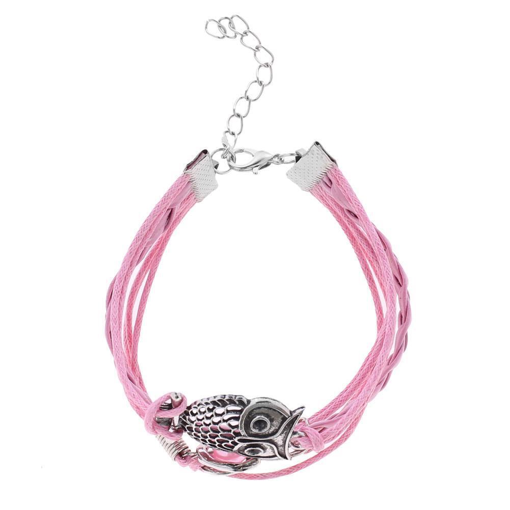 Women Stainless Steel Heart-Shaped Handmade Woven Fashion Bracelet(Pink)