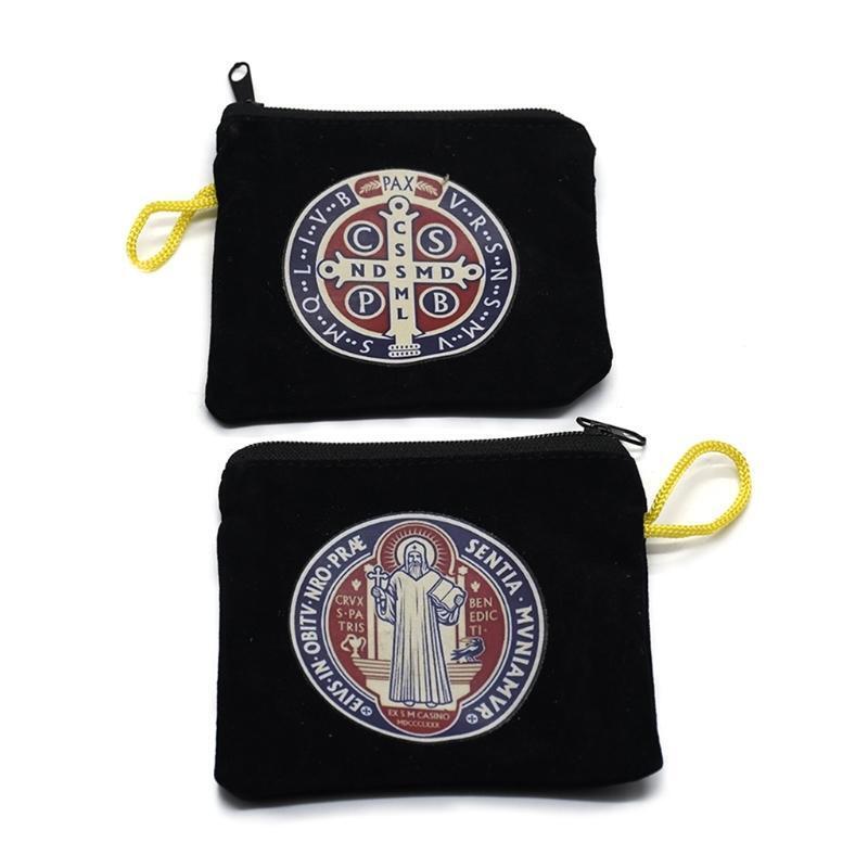 Cross Pattern Storage Bag Cloth Bags with Zipper and Lanyard for Home Outdoor