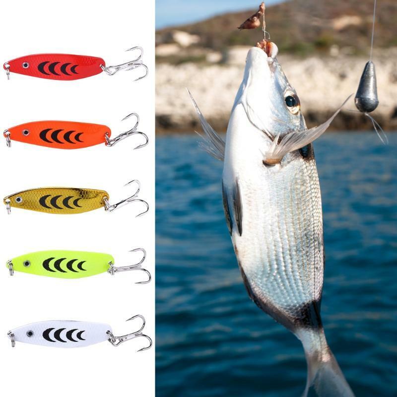 5pcs Colorful Hard Spoon Spinner Fishing Lures Metal Treble Hooks Baits 5cm 7g