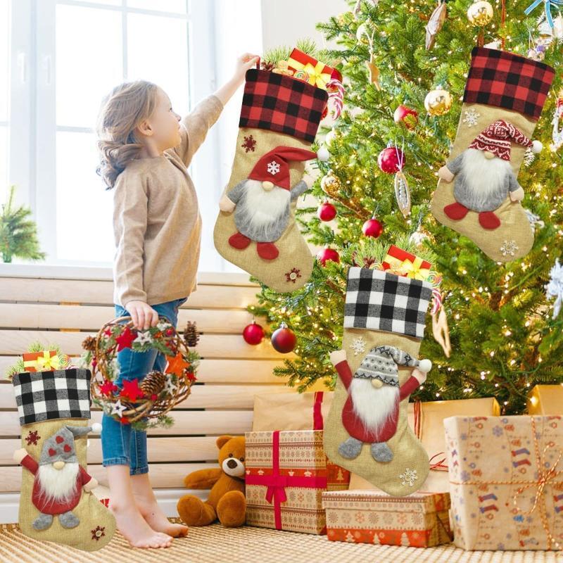 Christmas Gnome Stockings Set of 4 Hanging Ornament Cute Crafts Decor