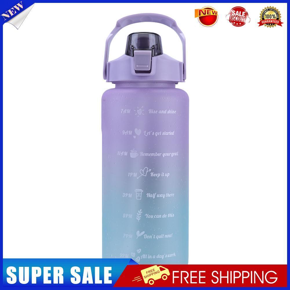 2000ml Water Bottle with Time Marker for Outdoor Sports Drink Cup (Purple)