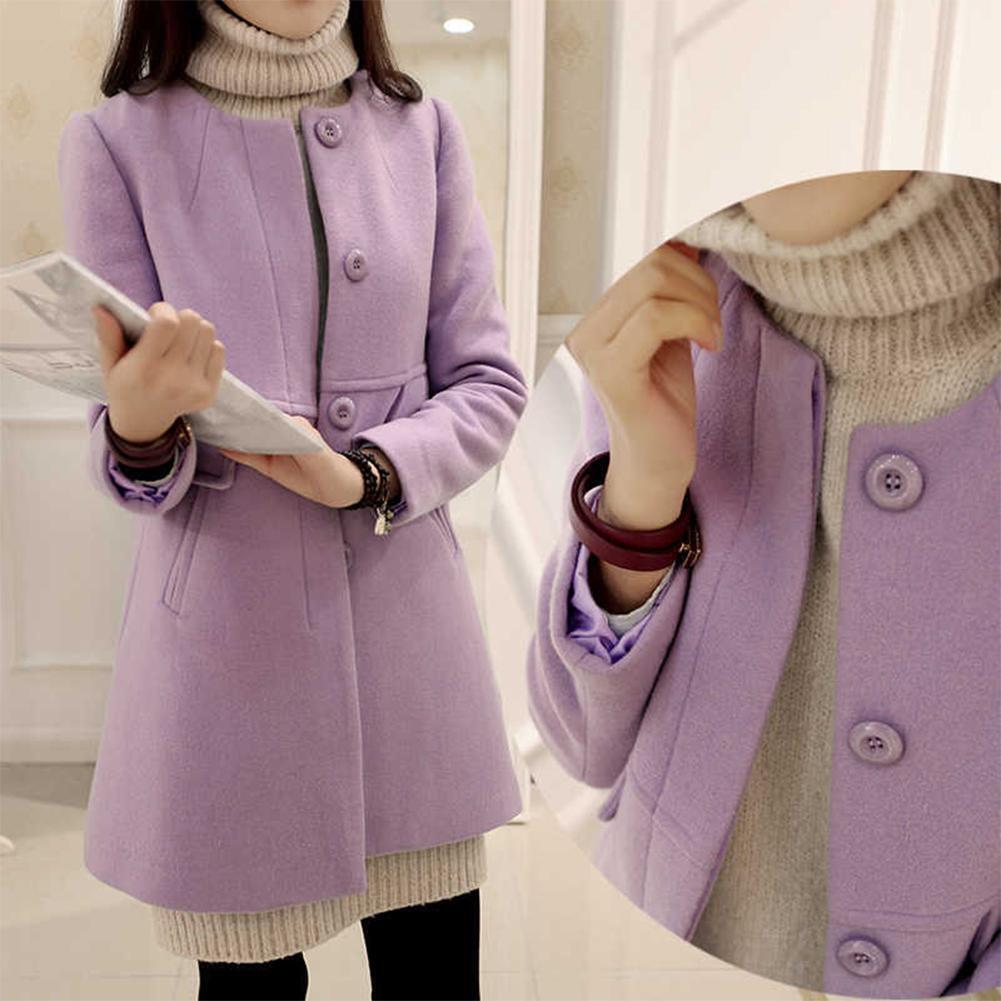 Plus Size Solid Color Overcoat A-shaped Coat Women Outwear (Purple 5XL)