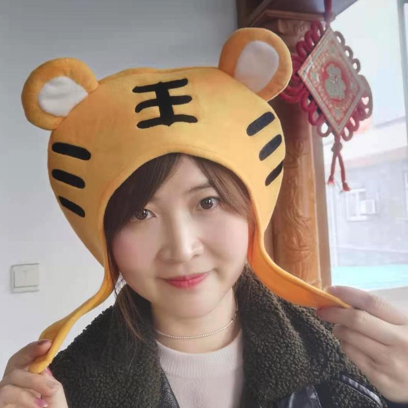 Plush-Made Hats with Tiger Stripes as Tools or Props for Photoshot Cartoon Caps