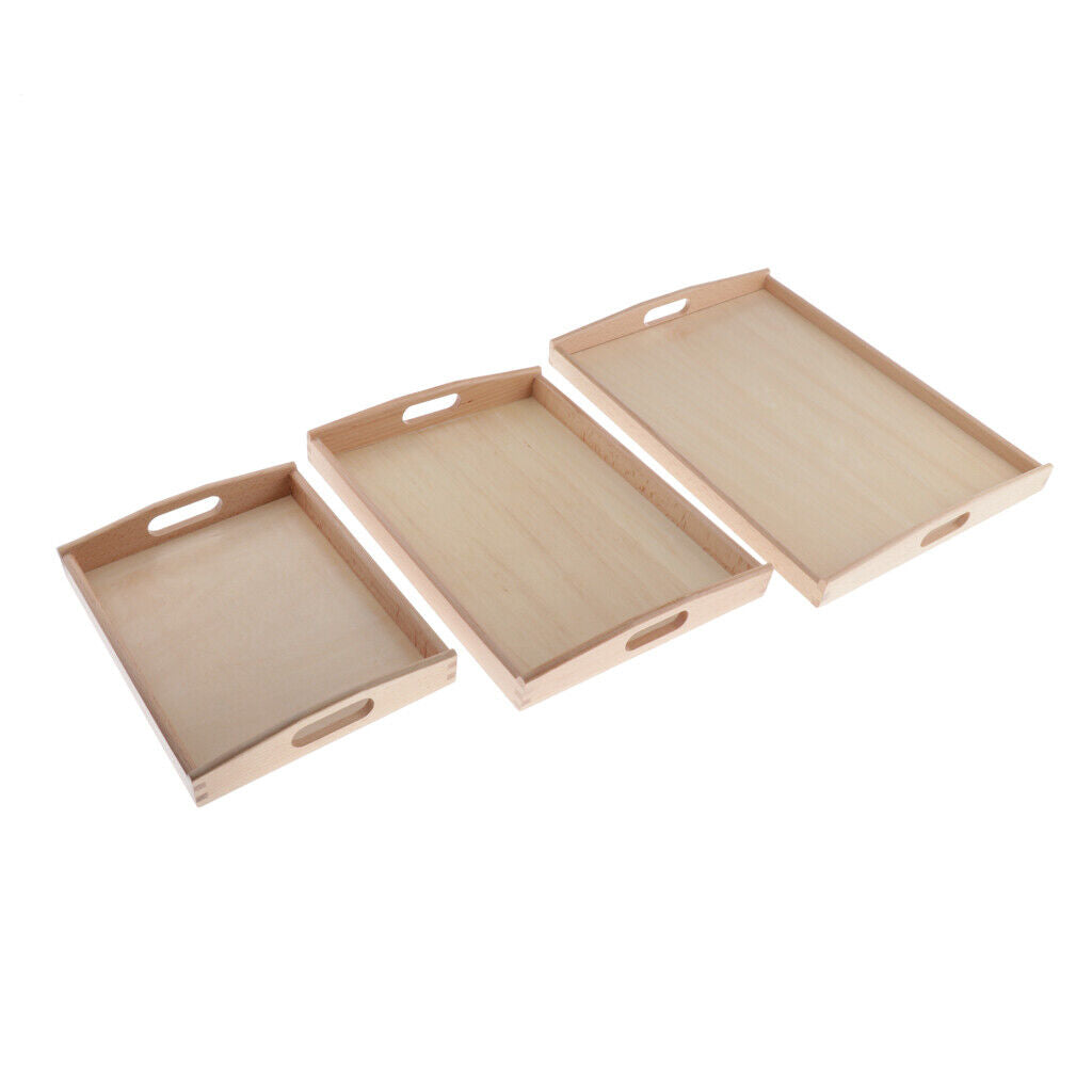 3 Pieces Practical Beech Wooden Tray Organizer  Toddlers Teaching
