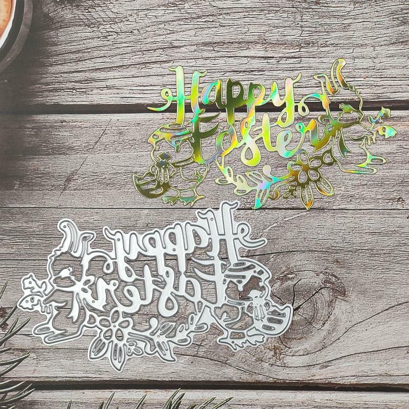 Happy Easter Word with Bunny Chick Metal Cutting Dies Stencil DIY Scrapbook Mold