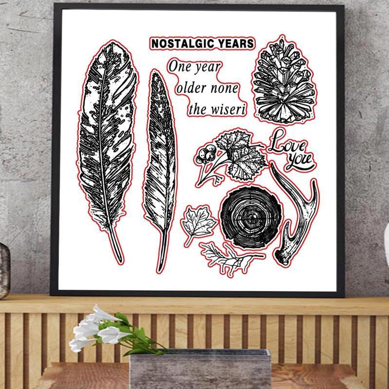Feathers Leaf Metal Cutting Dies And Clear Stamp Set For DIY Scrapbooking Album