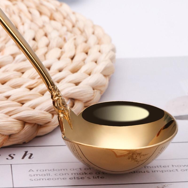 Stainless Steel Soup Spoon Long Handle Home Drink Round Soup Scoop Light Luxury