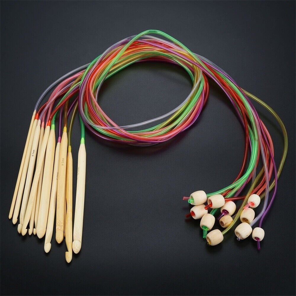12pcs Bamboo Multicolor Afghan Tunisia Crochet Hooks DIY Knitting Needles 3-10mm