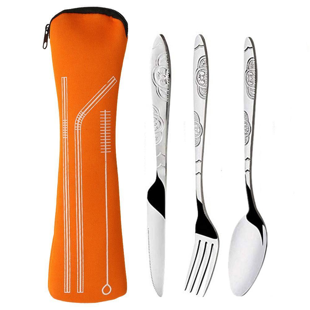 8pcs Portable Stainless Steel Tableware Dinnerware Travel Camp Cutlery (C)