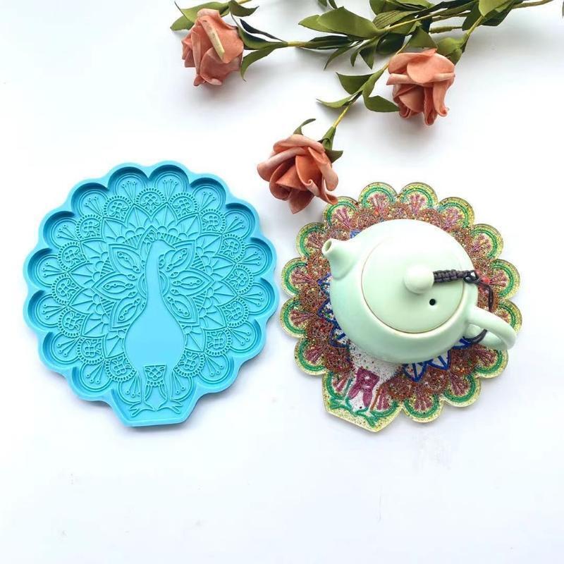 Peacock Shape Crystal Coaster DIY Craft Mold Plaster Soap Casting Epoxy Mould