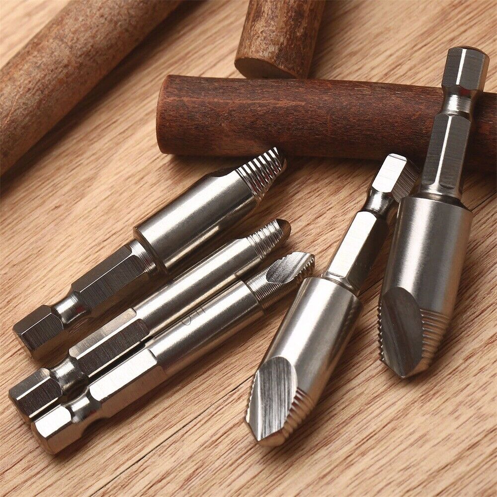 5Pcs Damaged Screw Extractor Easy Out Set Bolt Stud Remover Tools Kit Hex Shank