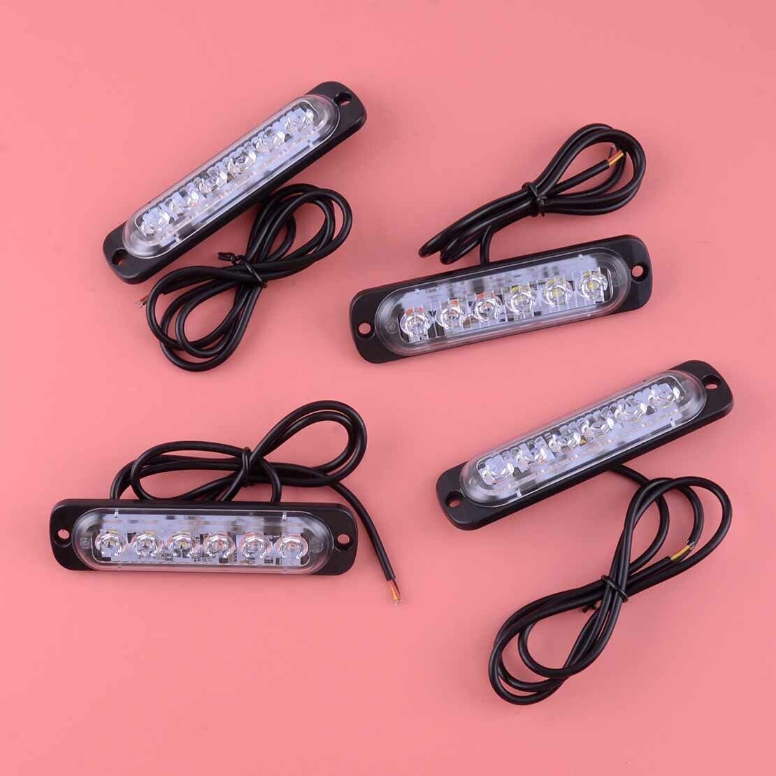 4pcs 6 LED Strobe Light Bar Emergency Flashing Warning Hazard Beacon Red/White