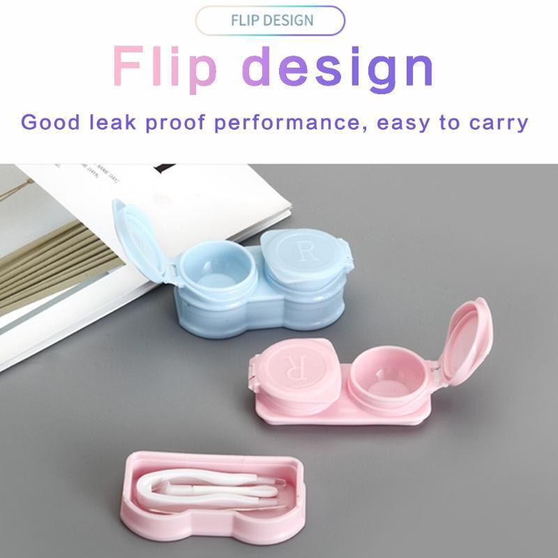 Cute Contact Lens Case Box Holder Container Storage with Tweezers Wear Stick