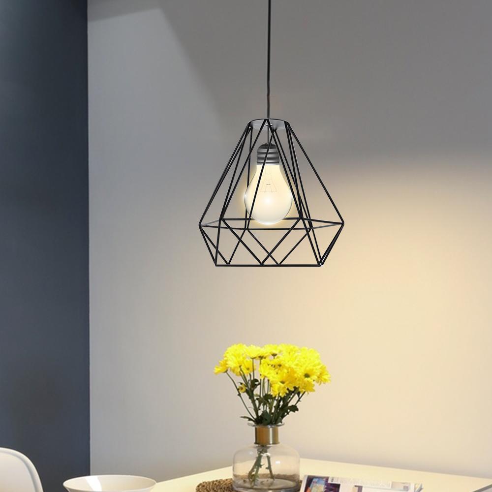 Metal Pendant Lamp Shade Geometric Ceiling Plate Light Holder Hanging Lamp Cage