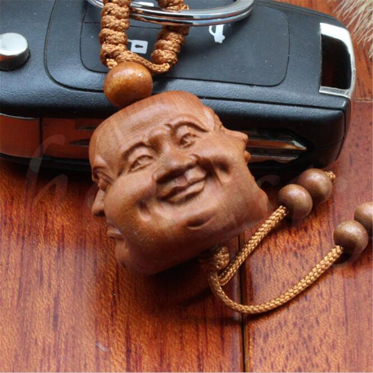 Four Sided Jujube Tree keyring Buddha Head Statue of Pleasure Anger Sorrow Joy