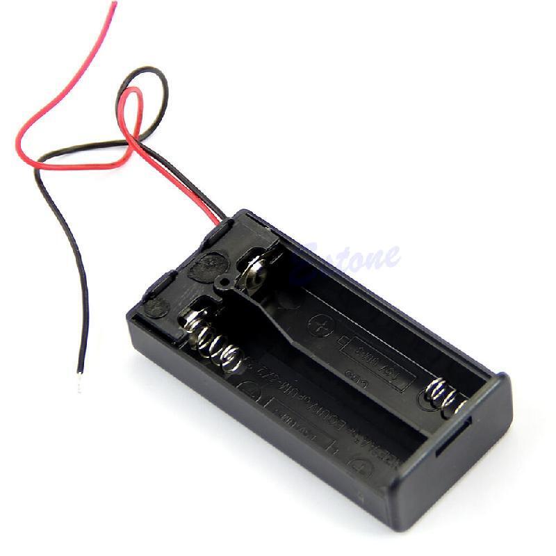 Hard Plastic Battery Case Holder Storage Box for 2X AA Battery with Wire Leads