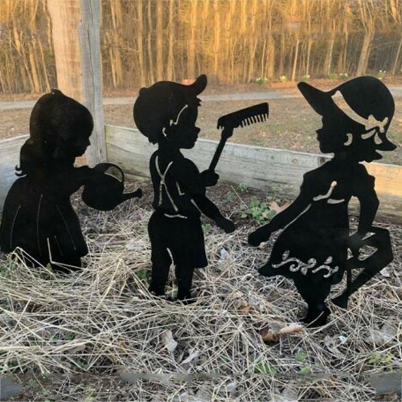 3 Pcs Working Watering Kid Garden Silhouette Stakes Acrylic Backyard Decoration