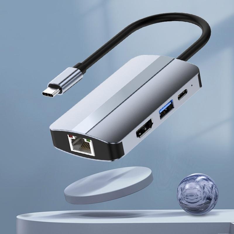 Type C Hub 6 in 1 HDMI-Compatible USB3.0 Splitter 5Gbps PD Rj45 Lan HUB Docking