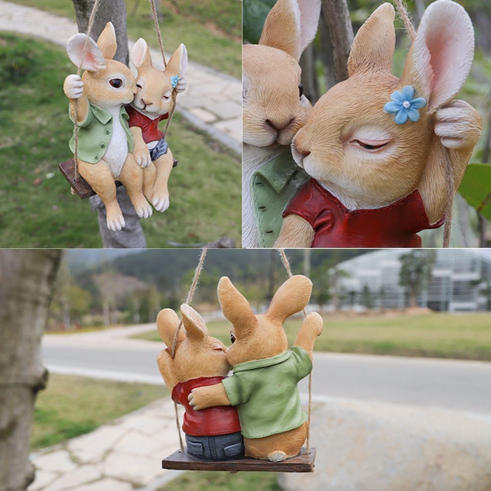 Sculptures Swing Rabbit Rabbit Statue Garden Decoration Household Ornament
