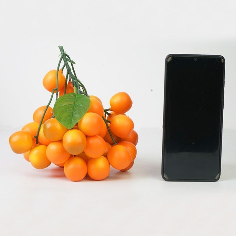 43X/ Clusters Kumquat Tangerine with Green Leaves Flower Arrangement Props