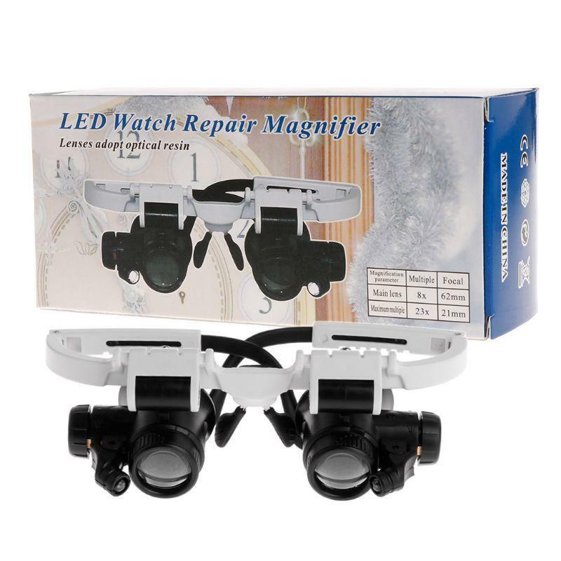 8X 23X Headband Magnifying Glas w/ 2 LED Lights Dual-Lens Eye Loupe Magnifier